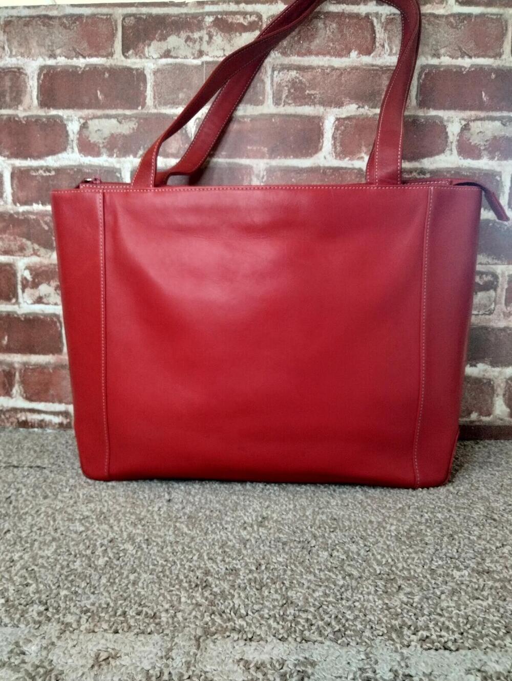 Levenger Red Leather Business Tote Bag Work Laptop Briefcase
